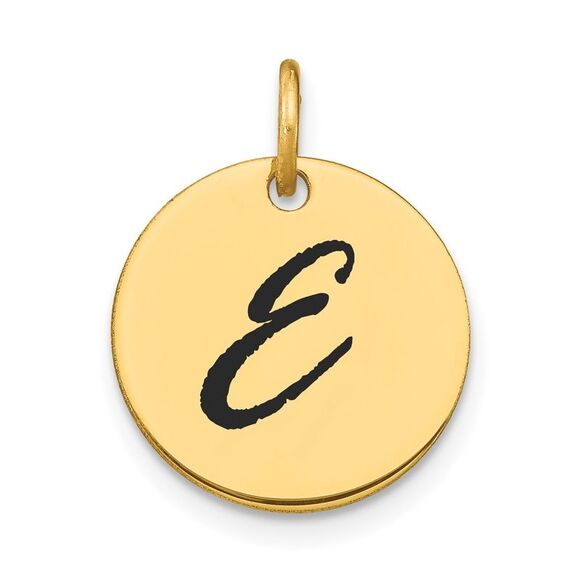Kazi Luxury 14k Yellow Gold Polished Black Enamel Letter E Initial Disk Charm